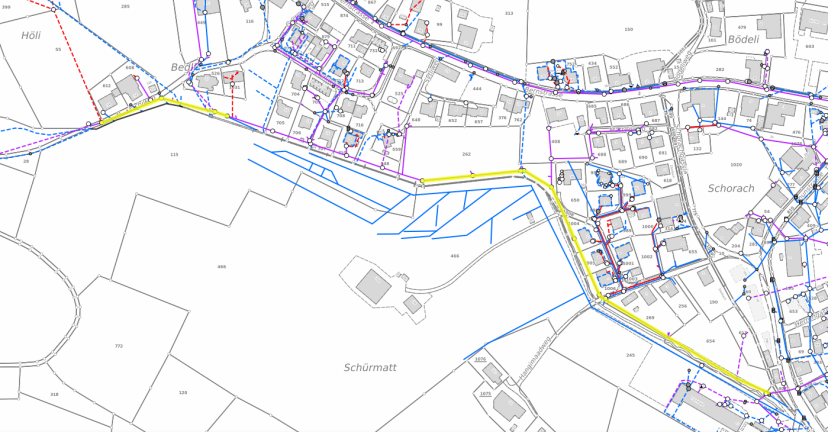 Planansicht Sanierung Mischabwasserleitung entlang Höhlibächli